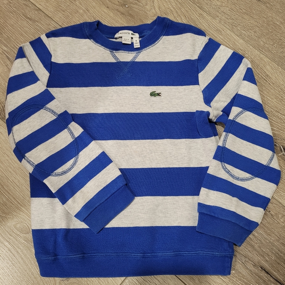 Lacoste Kids Blue and Gray Striped Sweater